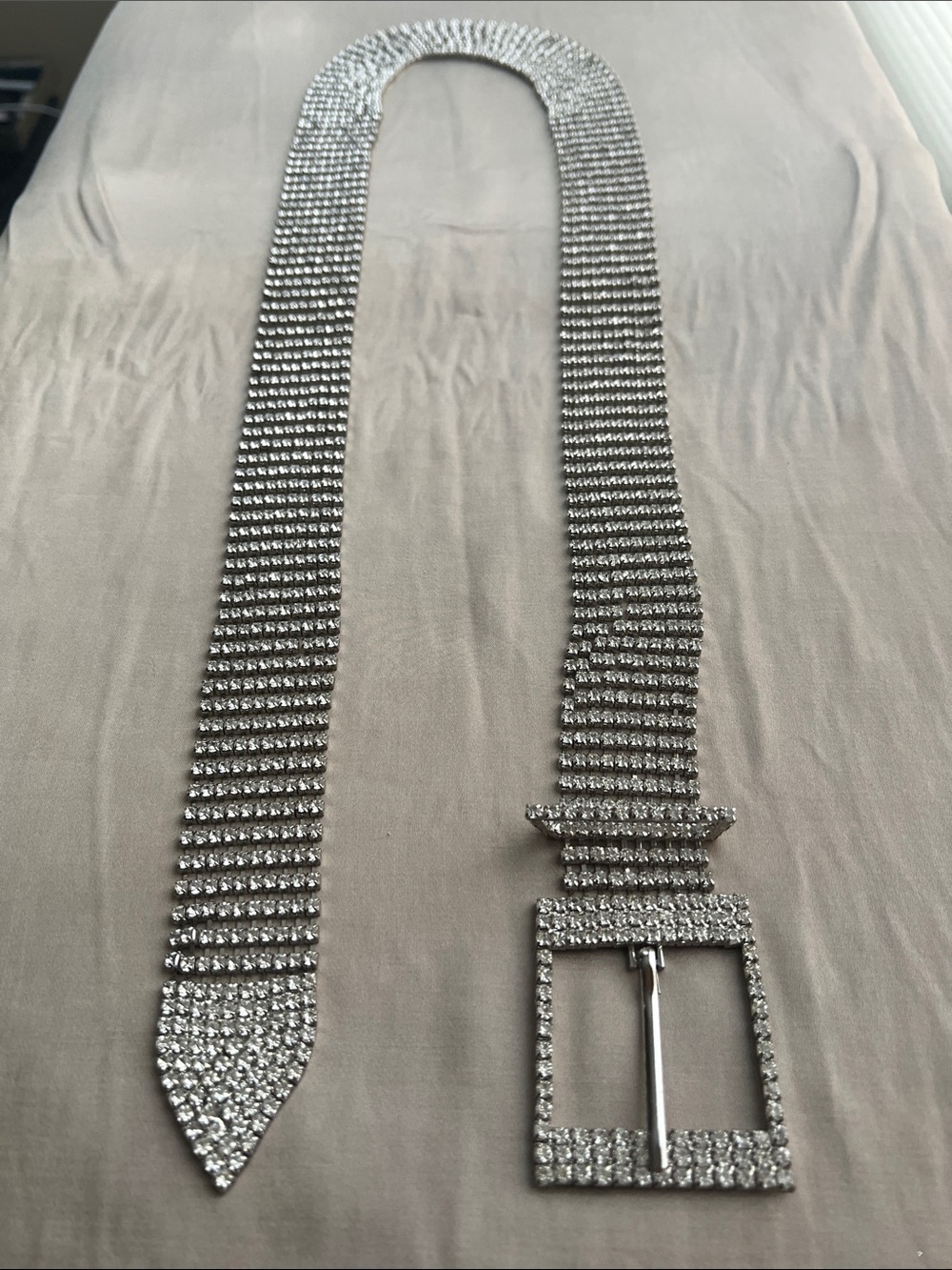 Silver Crystal Mesh Rhinestone Fancy Belt with Adjustable Waist Square Buckle